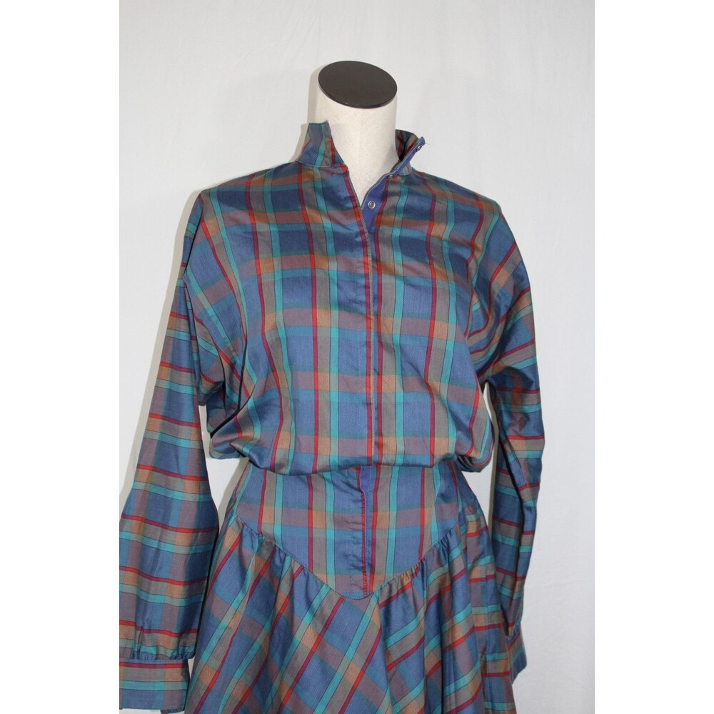 Vintage Jody California Multi Colored Plaid Hippie Prairie 80s Dress Sz 5/6 SM - Picture 4 of 15